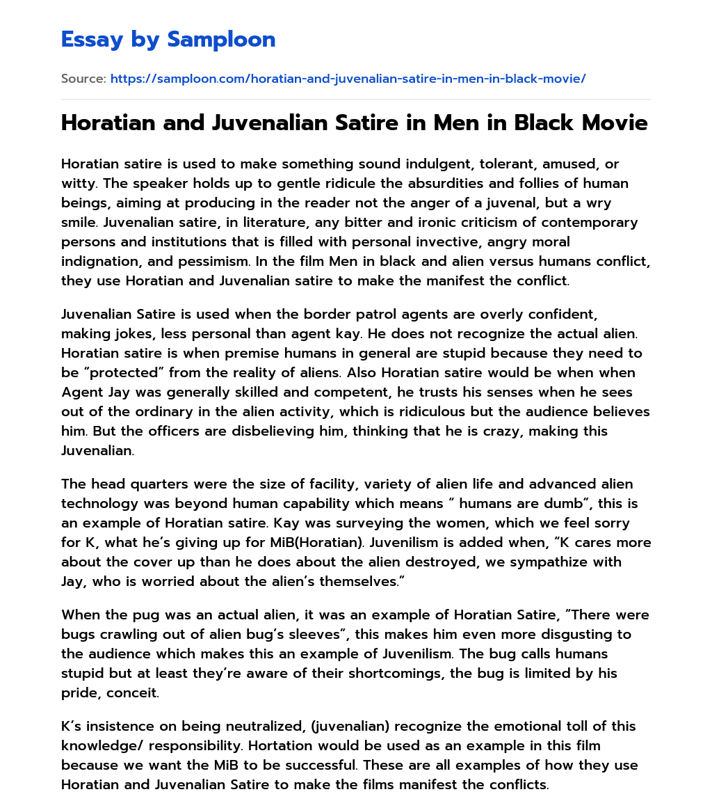 Horatian and Juvenalian Satire in Men in Black Movie essay