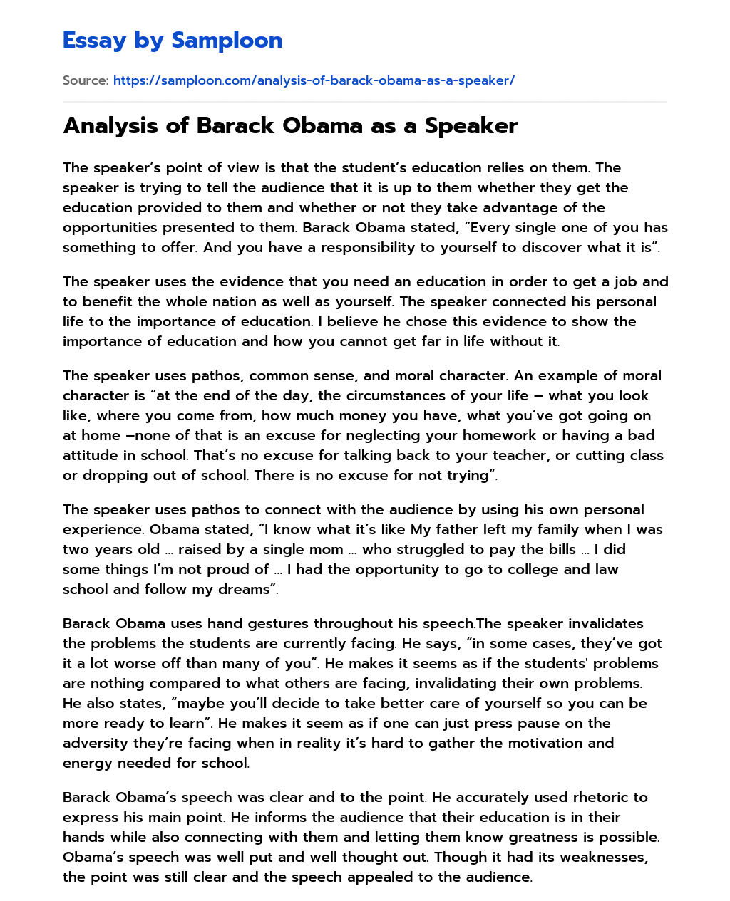 Analysis of Barack Obama as a Speaker essay