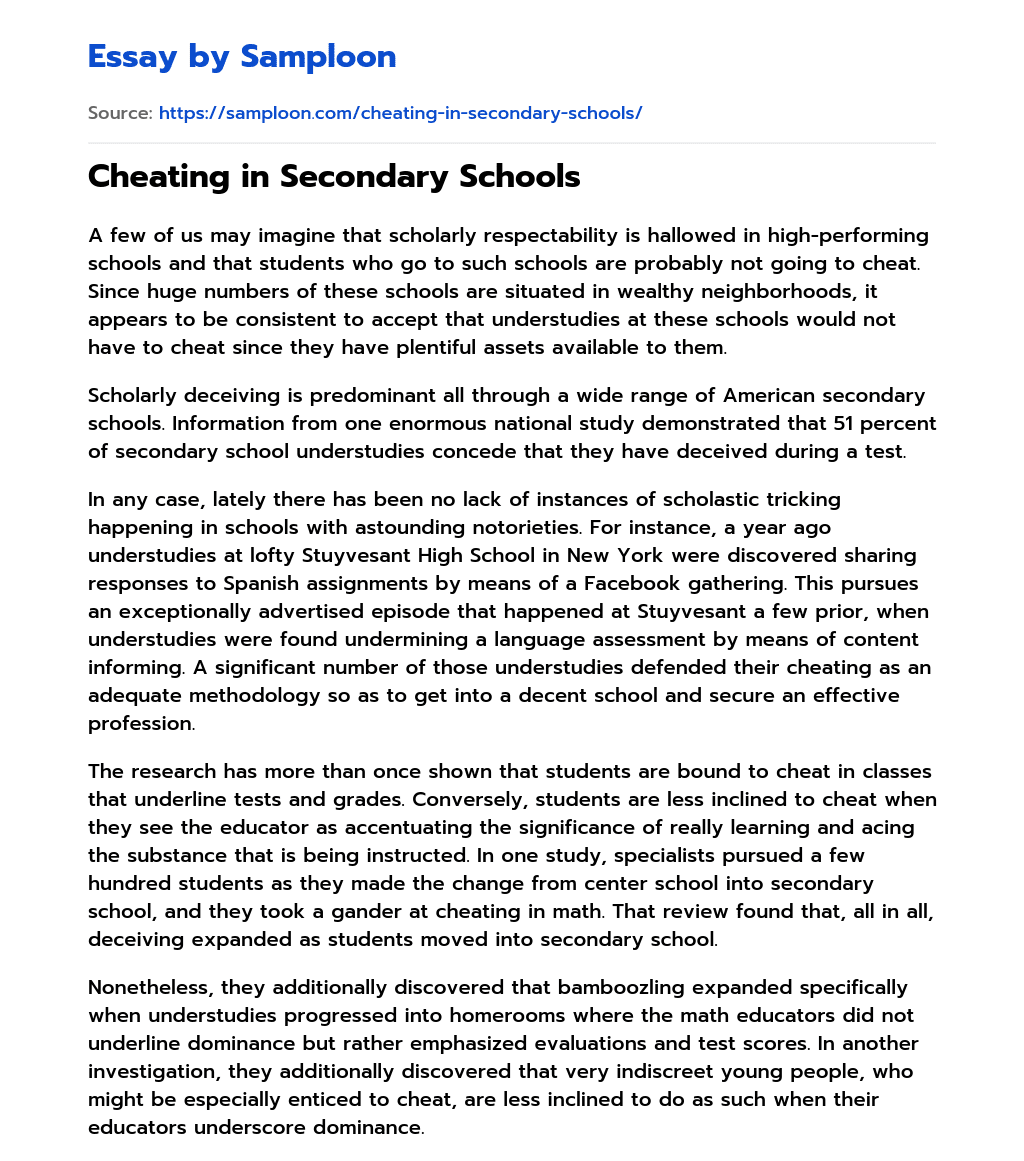 Cheating in Secondary Schools essay
