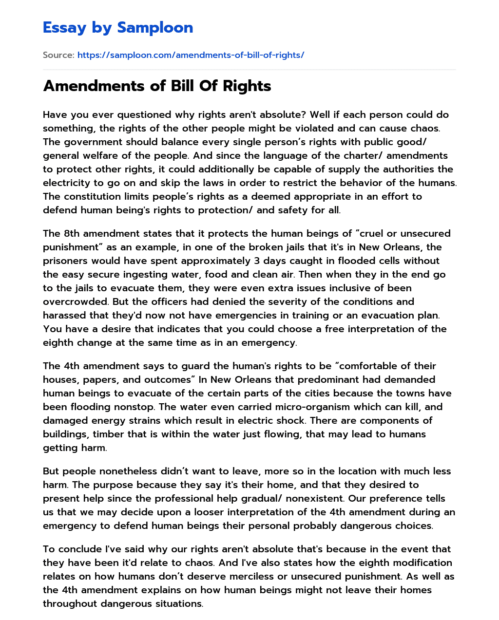 Amendments of Bill Of Rights essay
