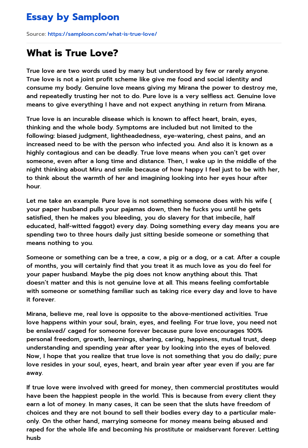 short essay about true love