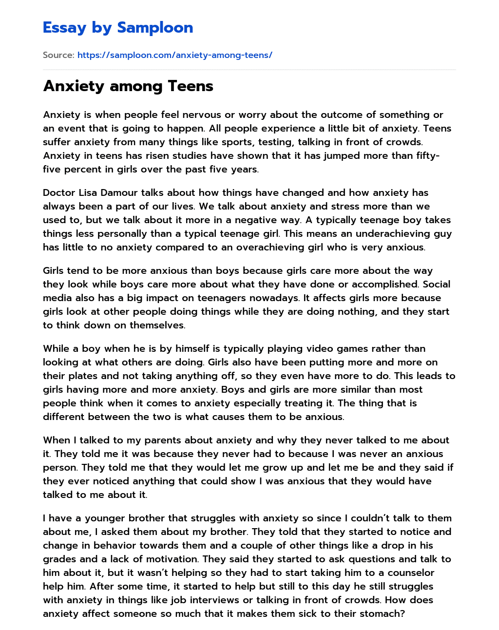 Anxiety among Teens essay