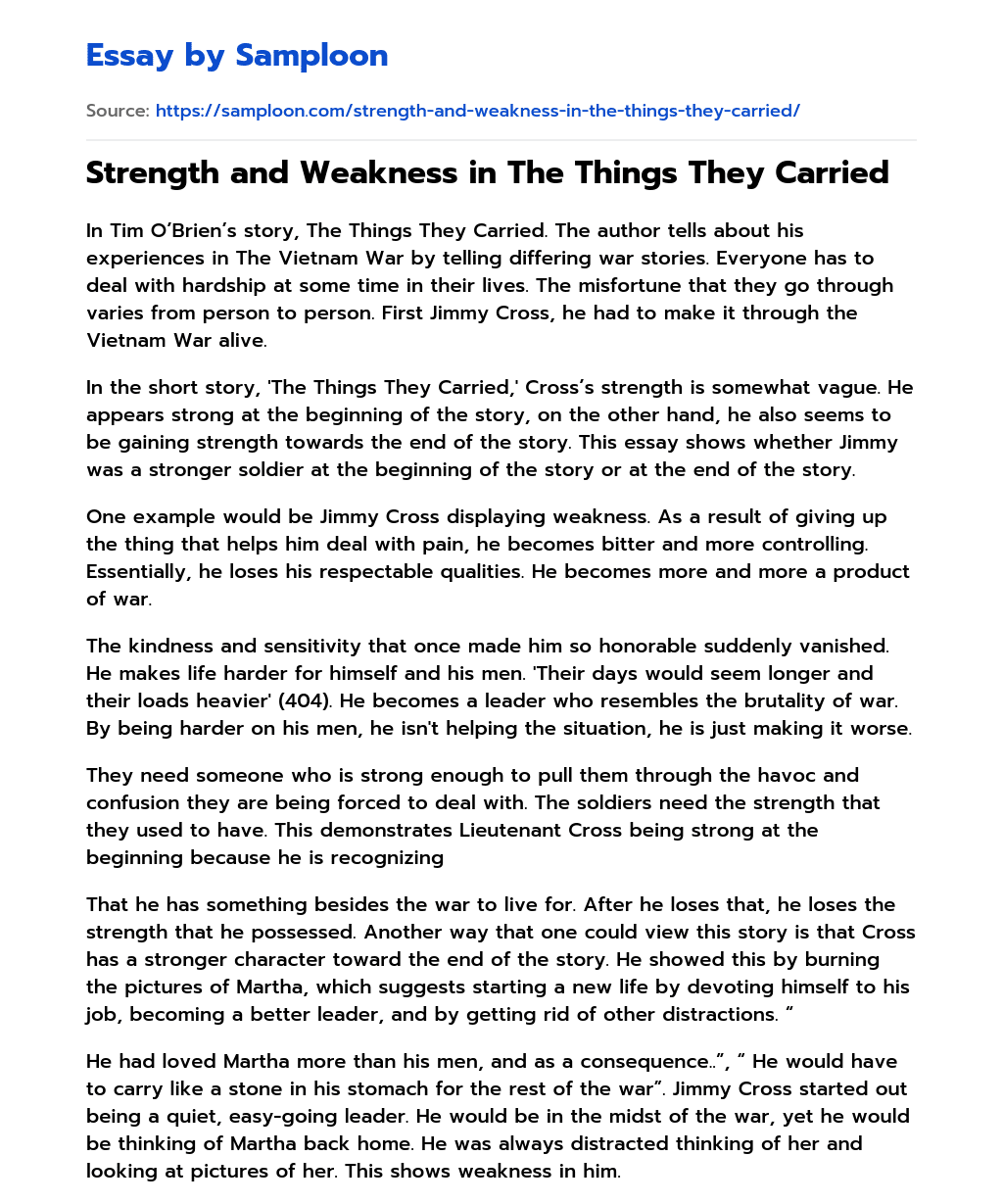 Strength and Weakness in The Things They Carried Summary essay