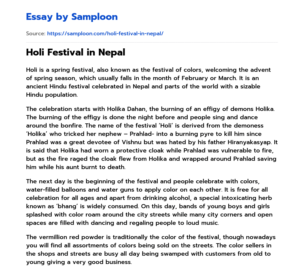 Holi Festival in Nepal essay