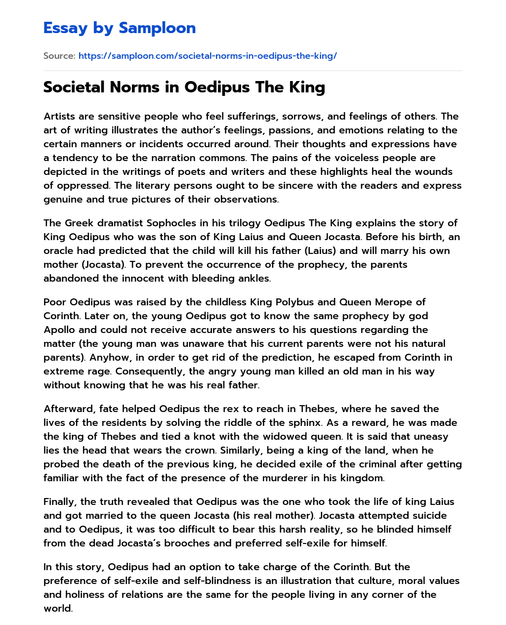 Societal Norms in Oedipus The King essay