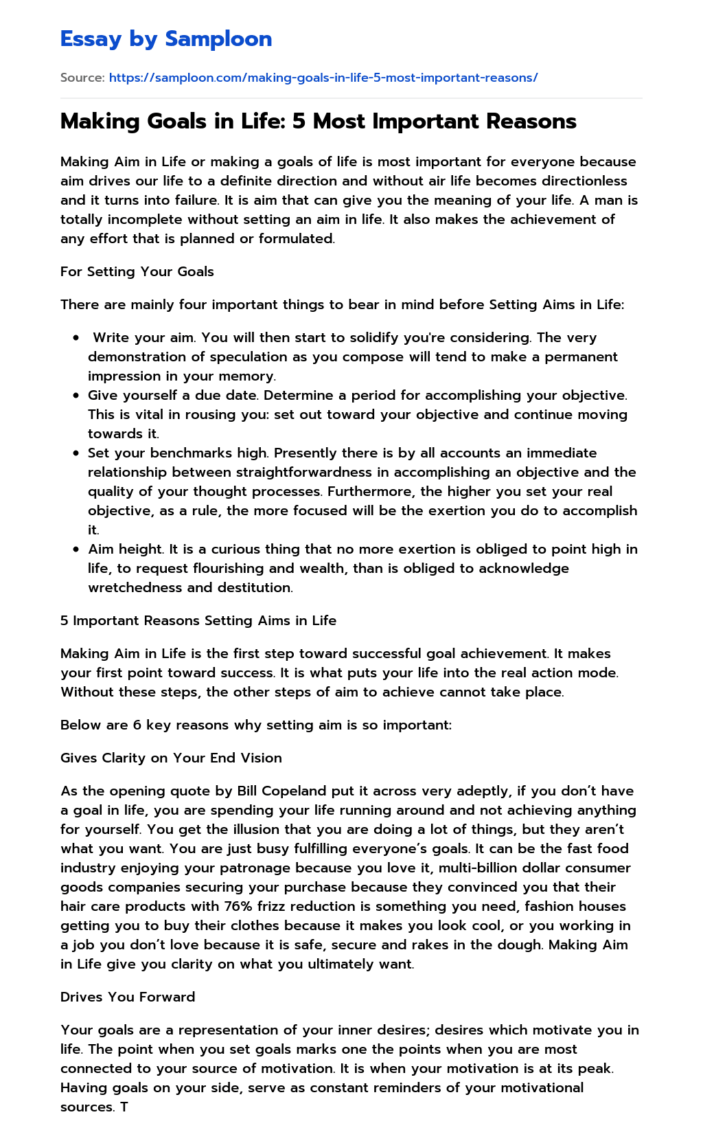 essay on why goals are important