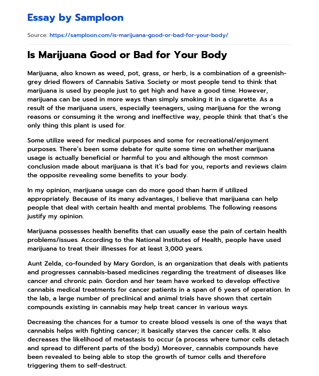 Is Marijuana Good or Bad for Your Body essay