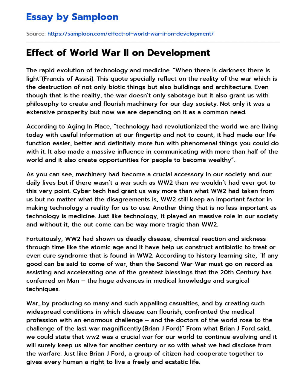 Effect of World War II on Development essay
