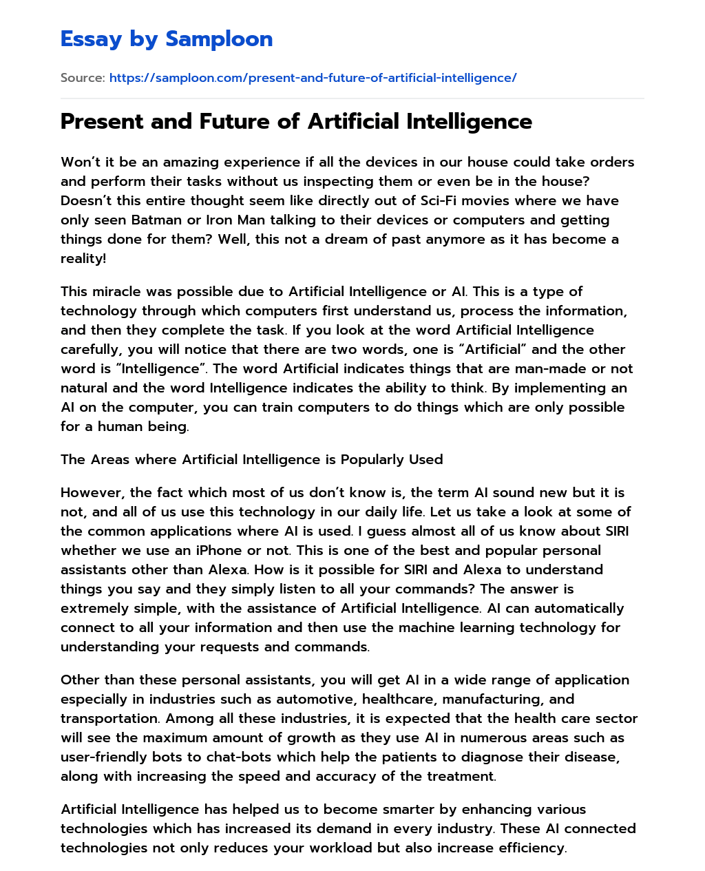 artificial intelligence essay 1500 words