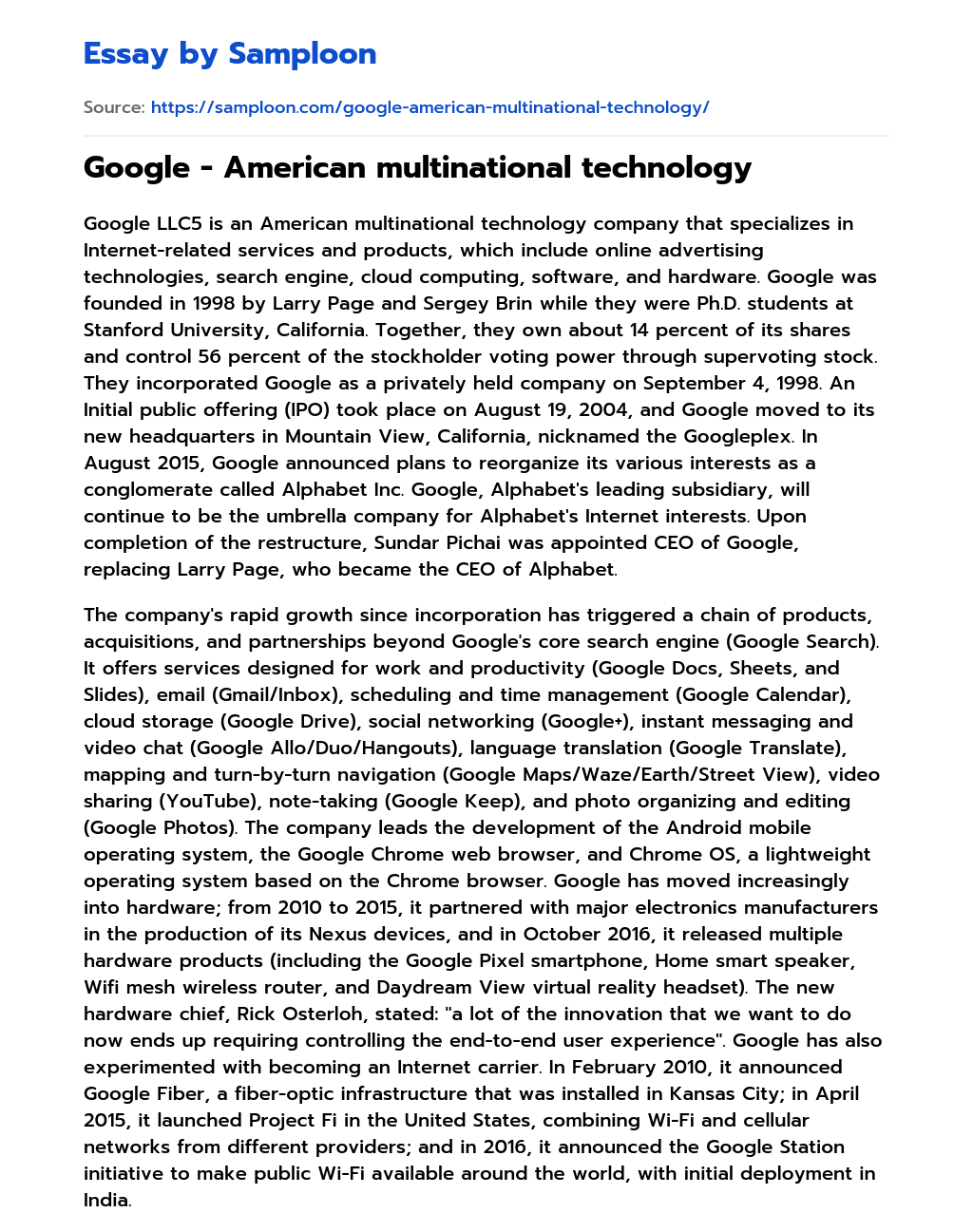 Google – American multinational technology essay