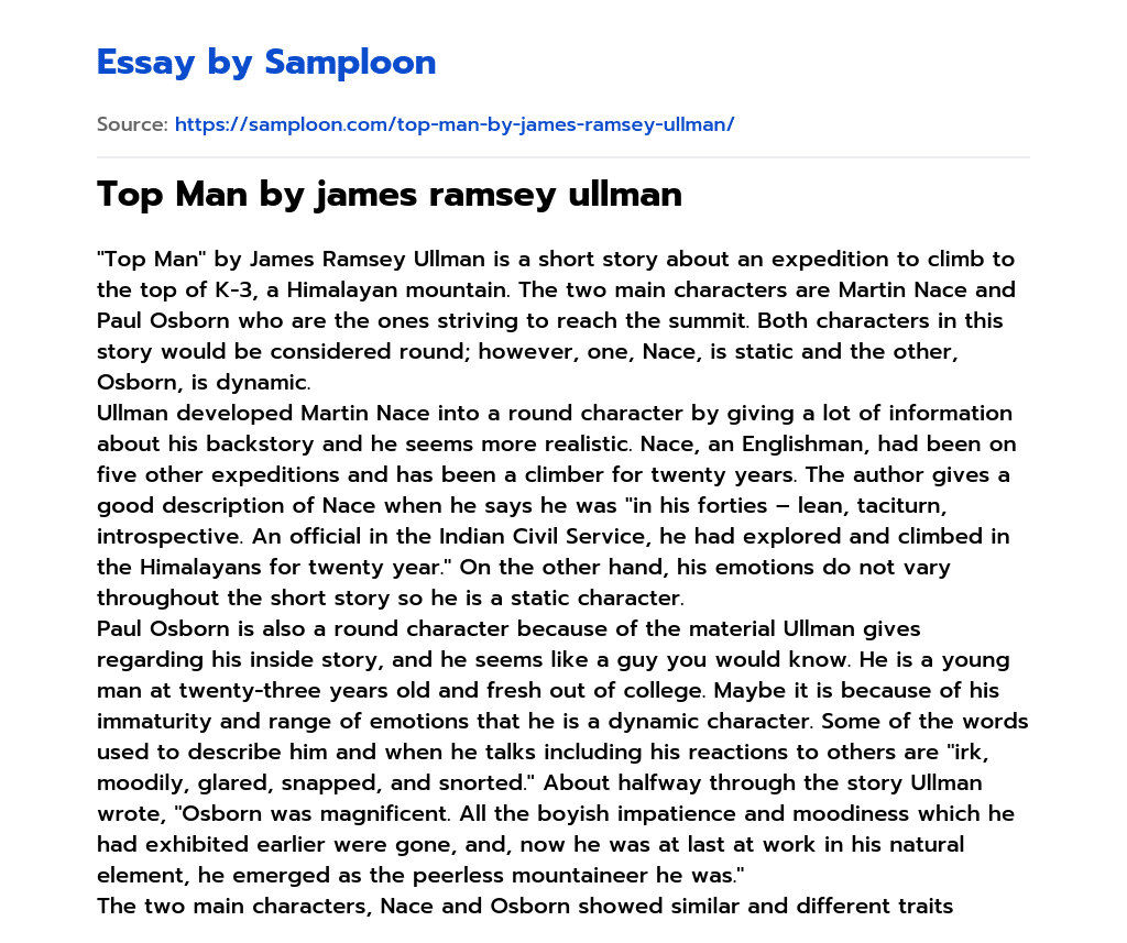 Top Man by james ramsey ullman Summary essay