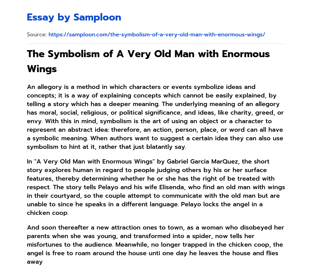The Symbolism of A Very Old Man with Enormous Wings essay