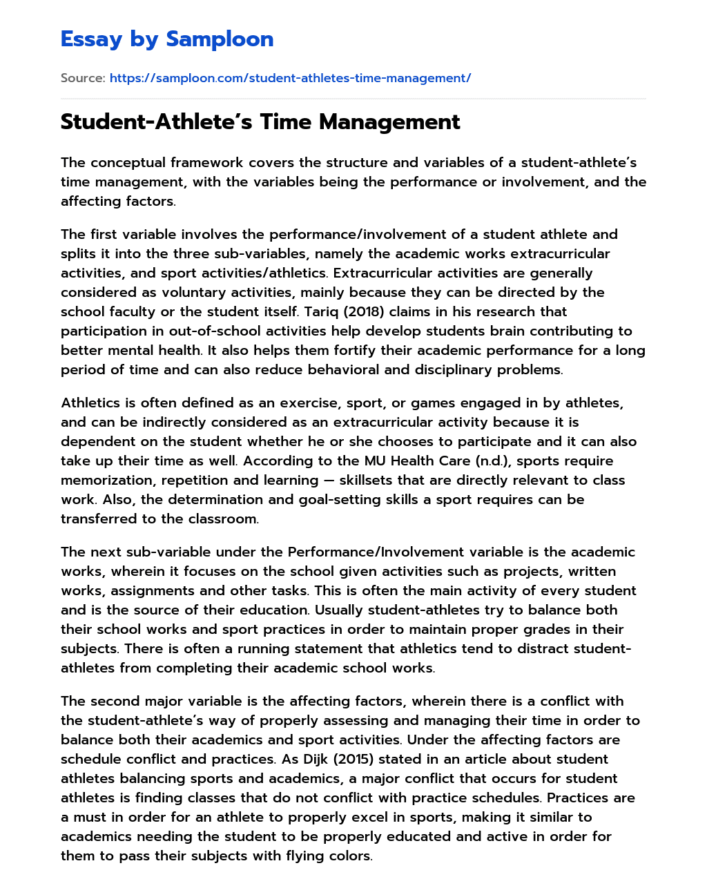 time management of student athletes research paper