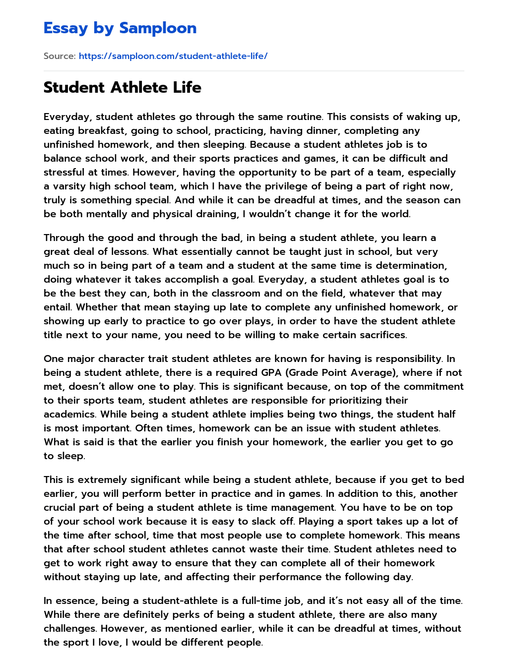 Student Athlete Life essay