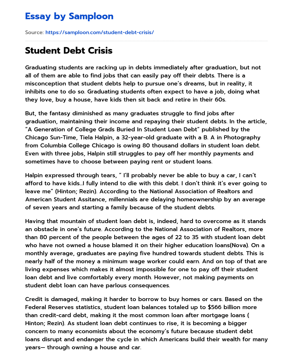 essay about student loan debt