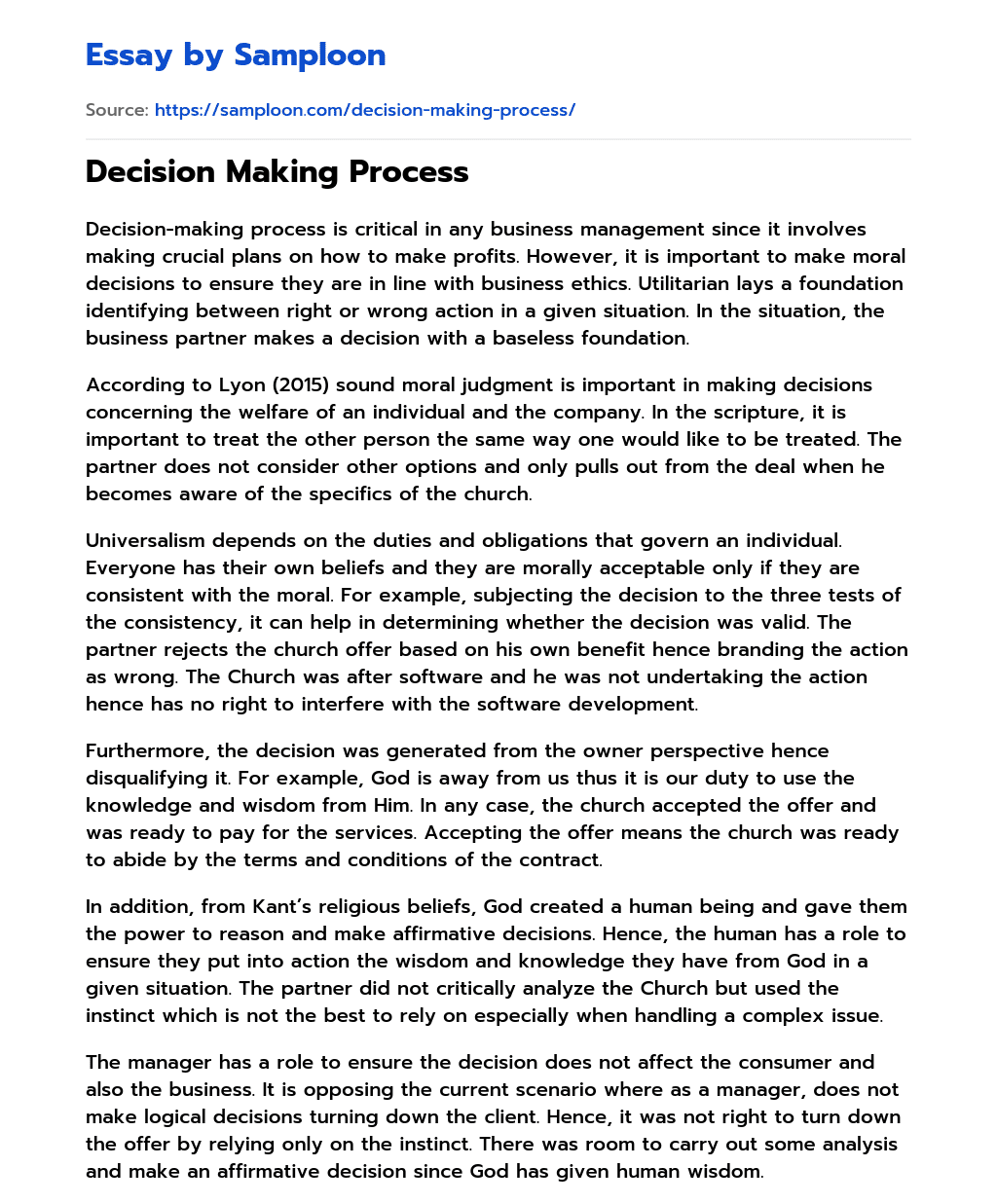Decision Making Process essay