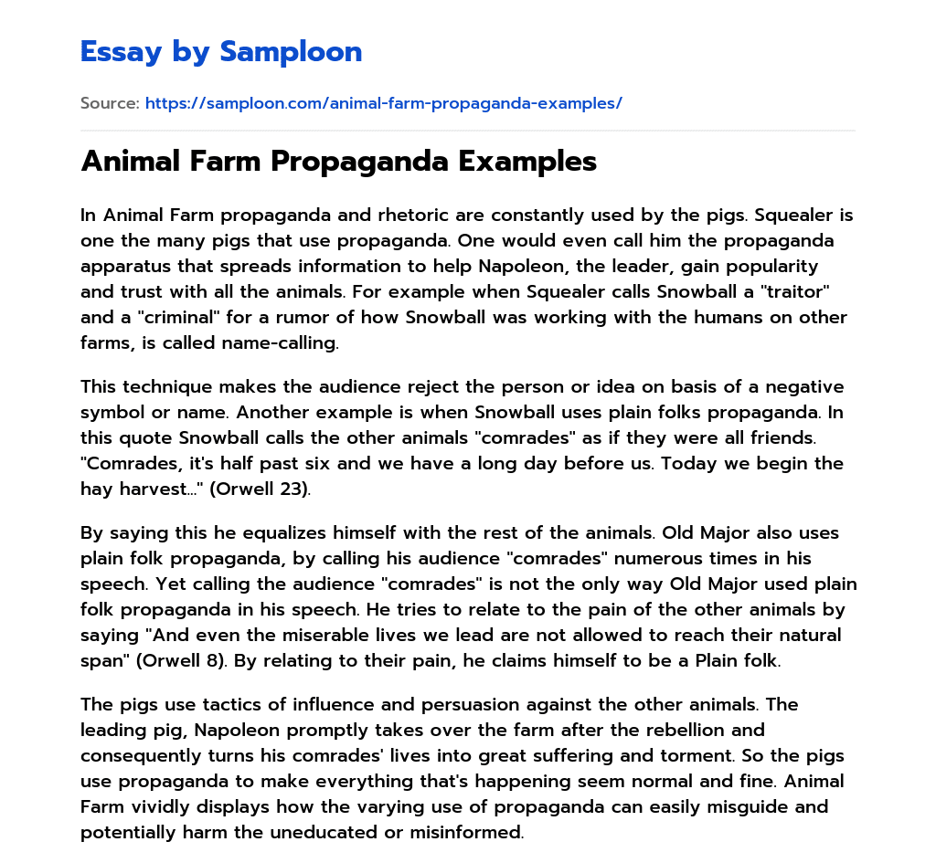 propaganda essay on animal farm