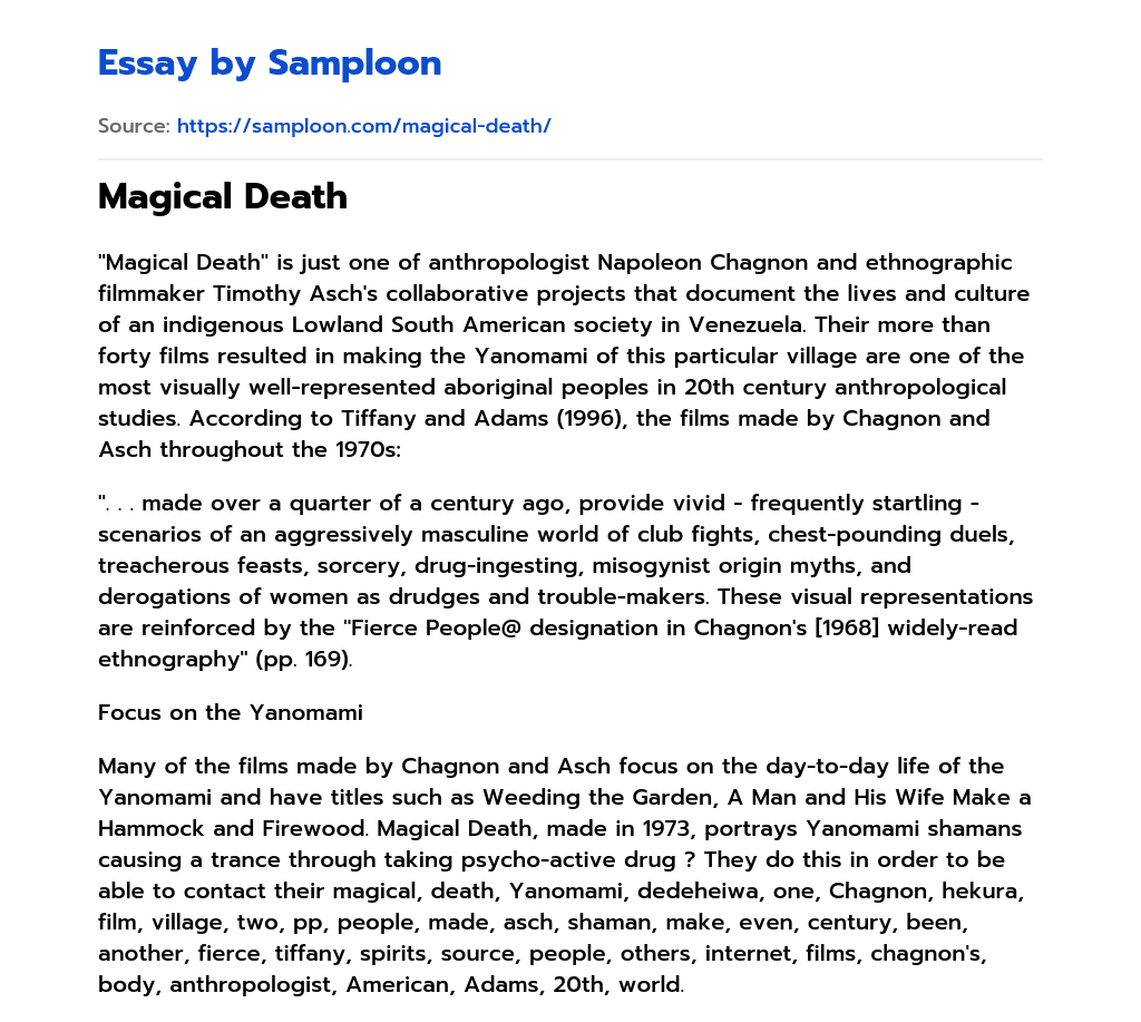 Magical Death essay