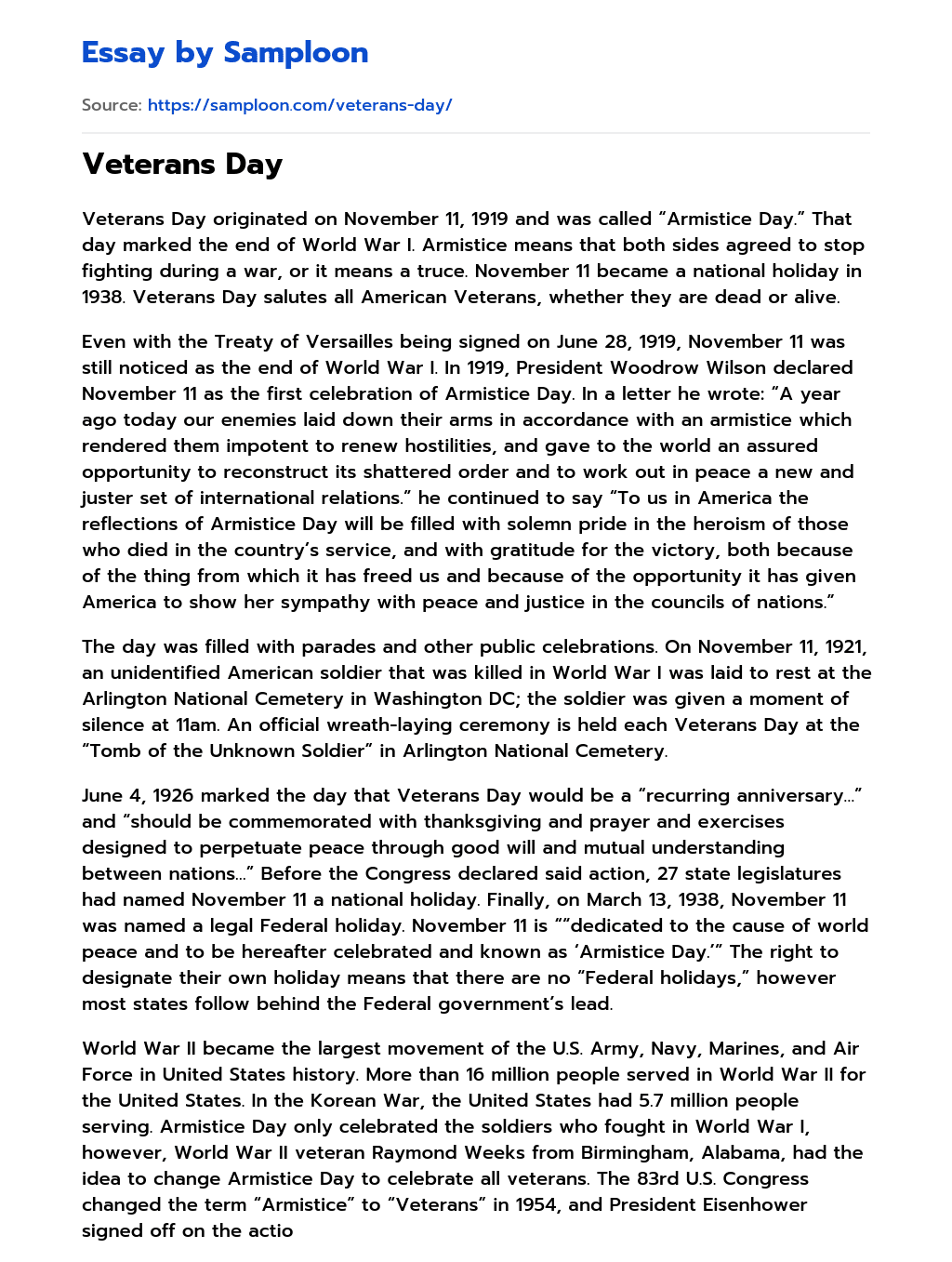 Veterans Day essay