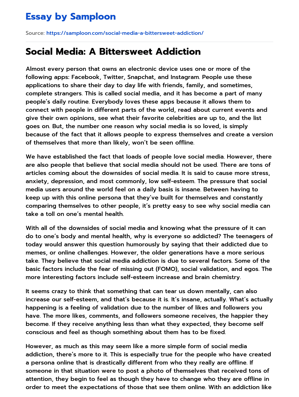 Social Media: A Bittersweet Addiction essay