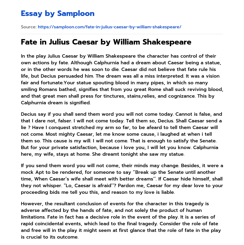 Fate in Julius Caesar by William Shakespeare essay