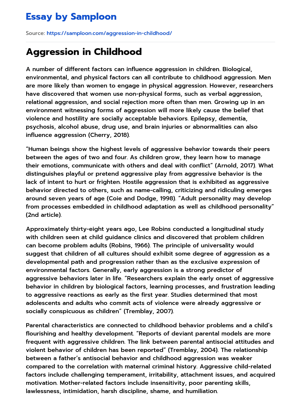 Aggression in Childhood essay