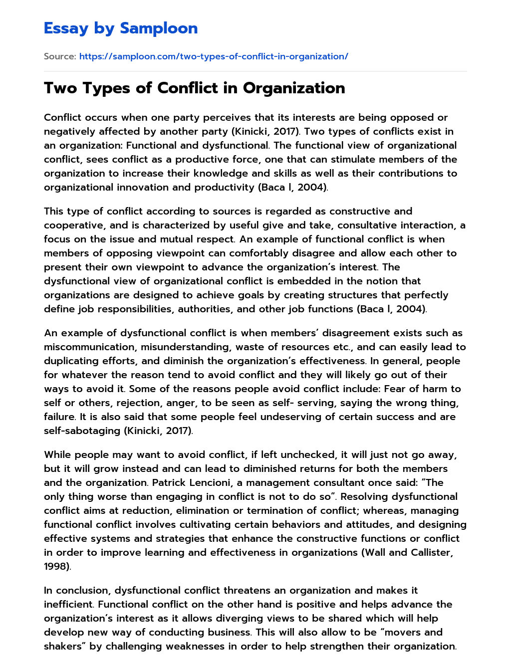 Two Types of Conflict in Organization essay