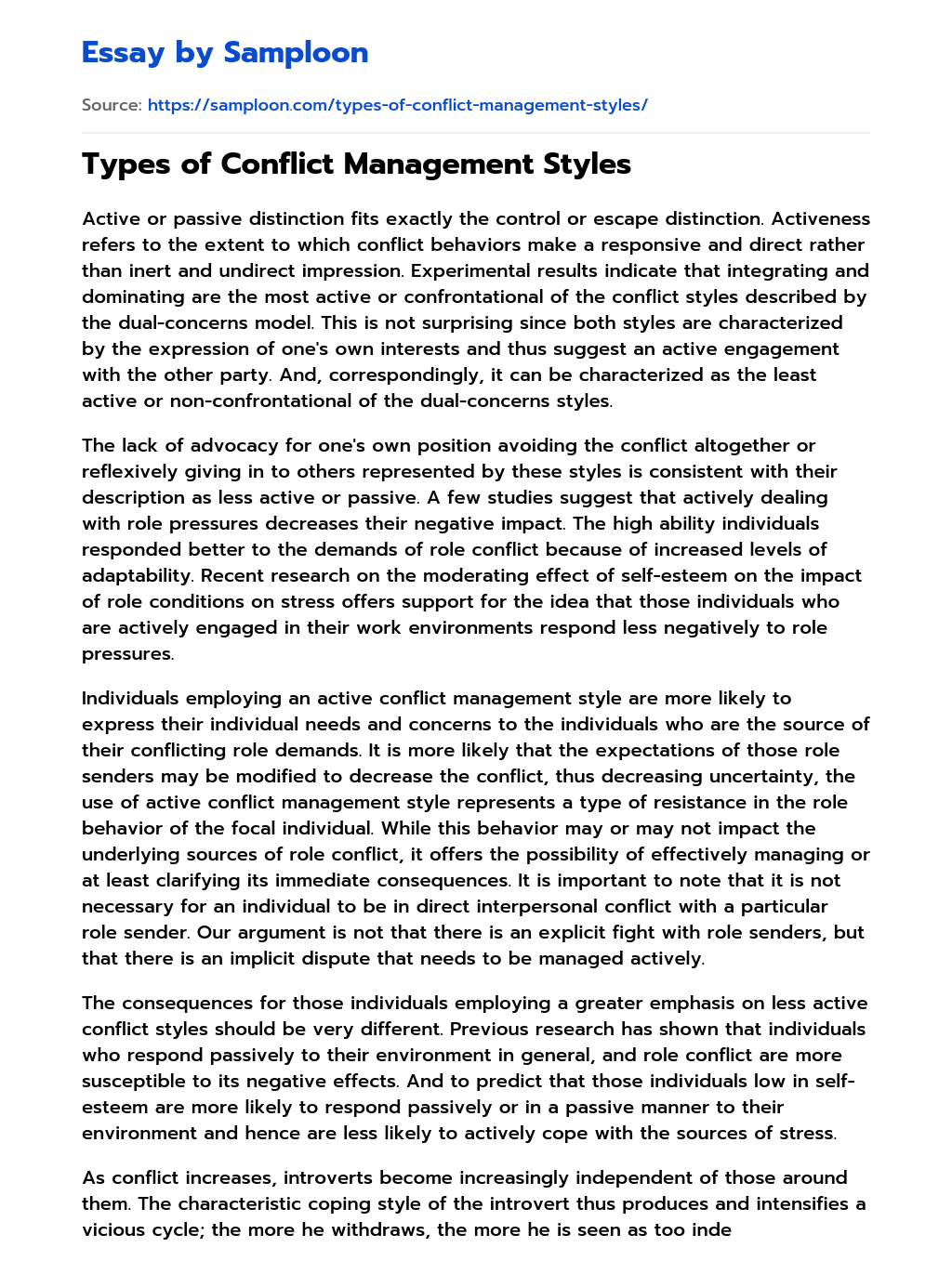 Types of Conflict Management Styles essay