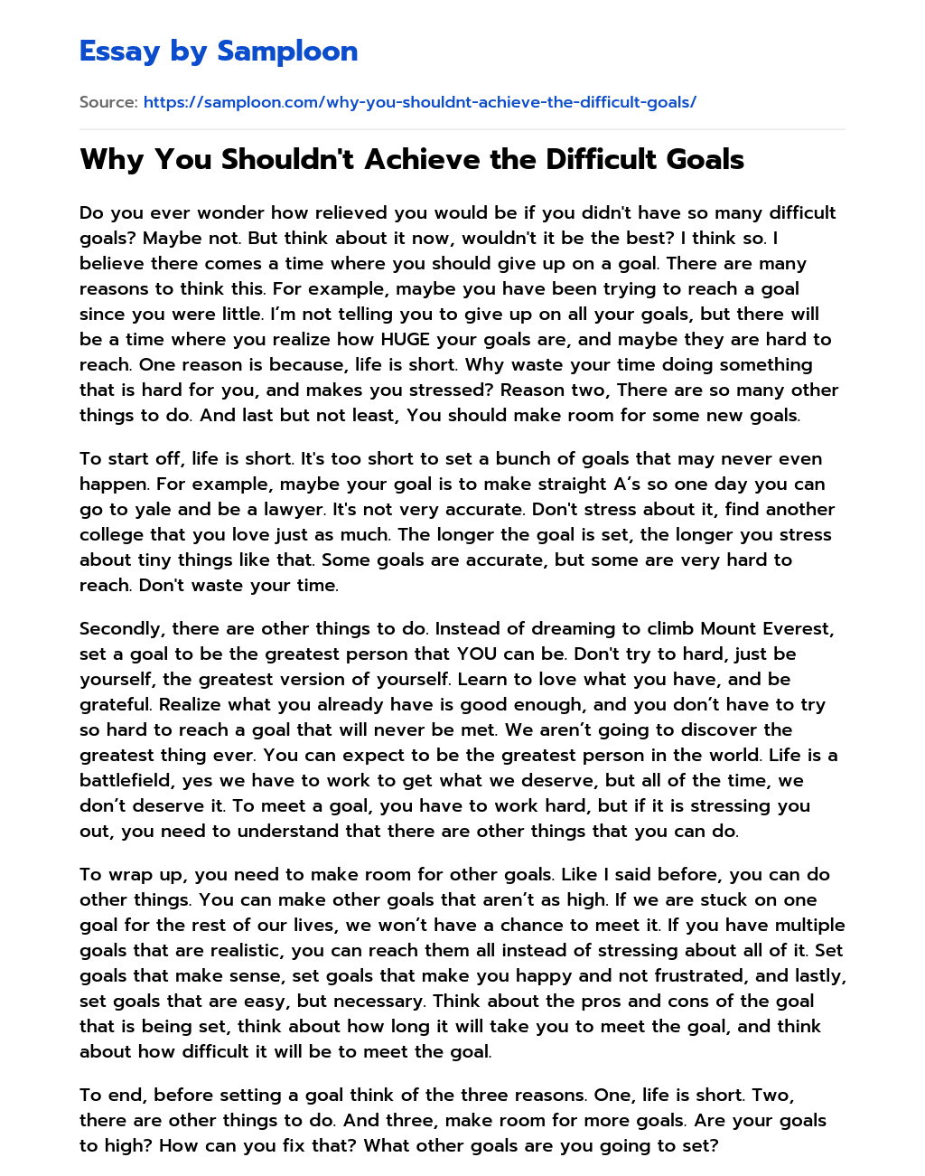Why You Shouldn’t Achieve the Difficult Goals essay