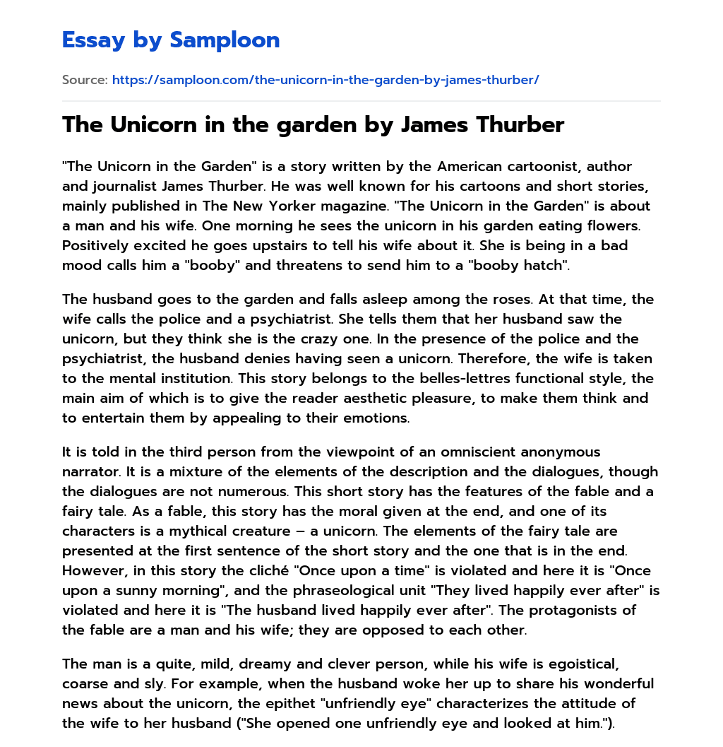 The Unicorn in the garden by James Thurber essay