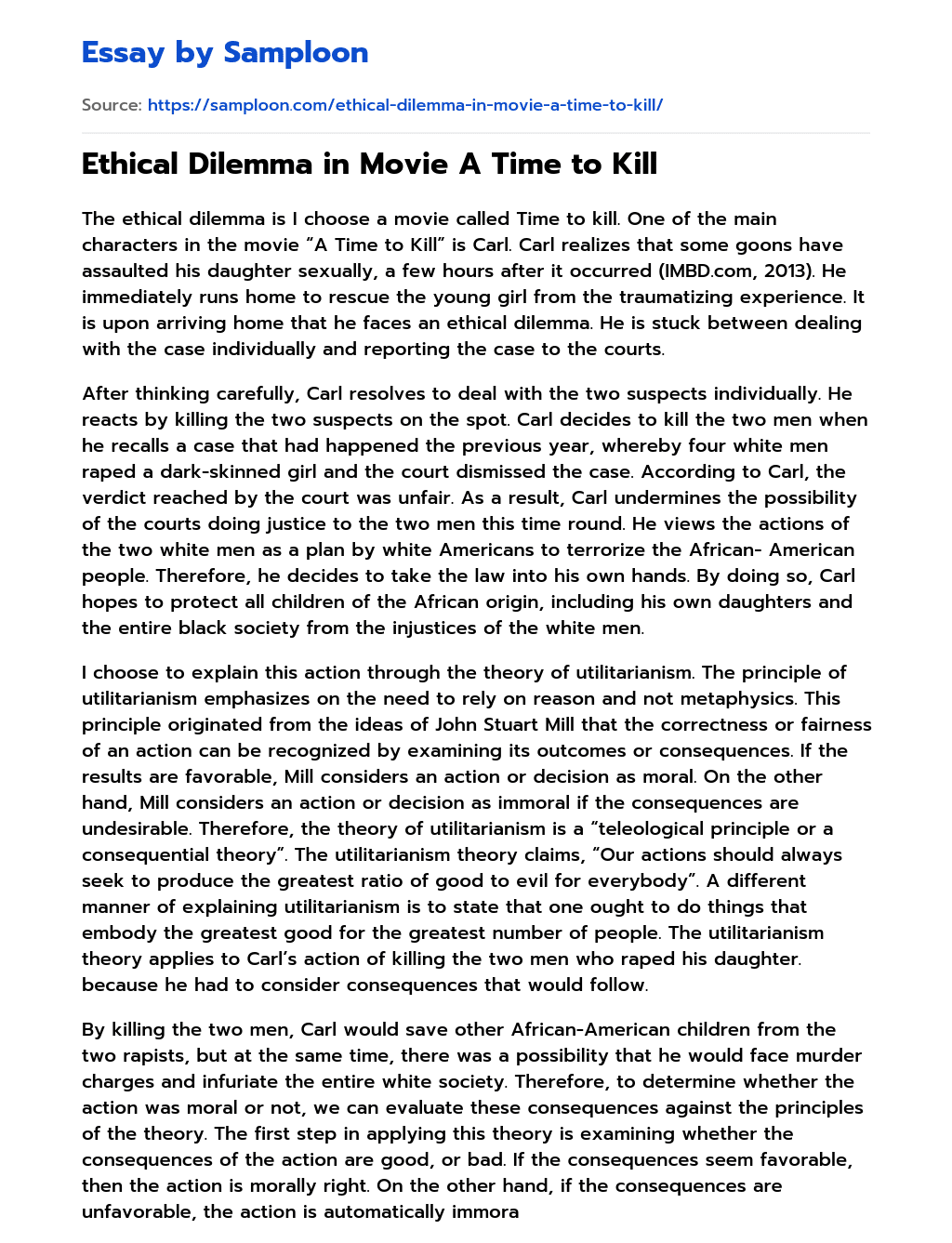 Ethical Dilemma in Movie A Time to Kill essay
