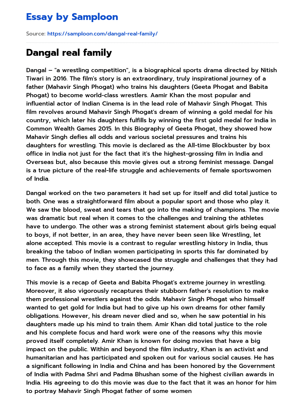 Dangal real family Review essay