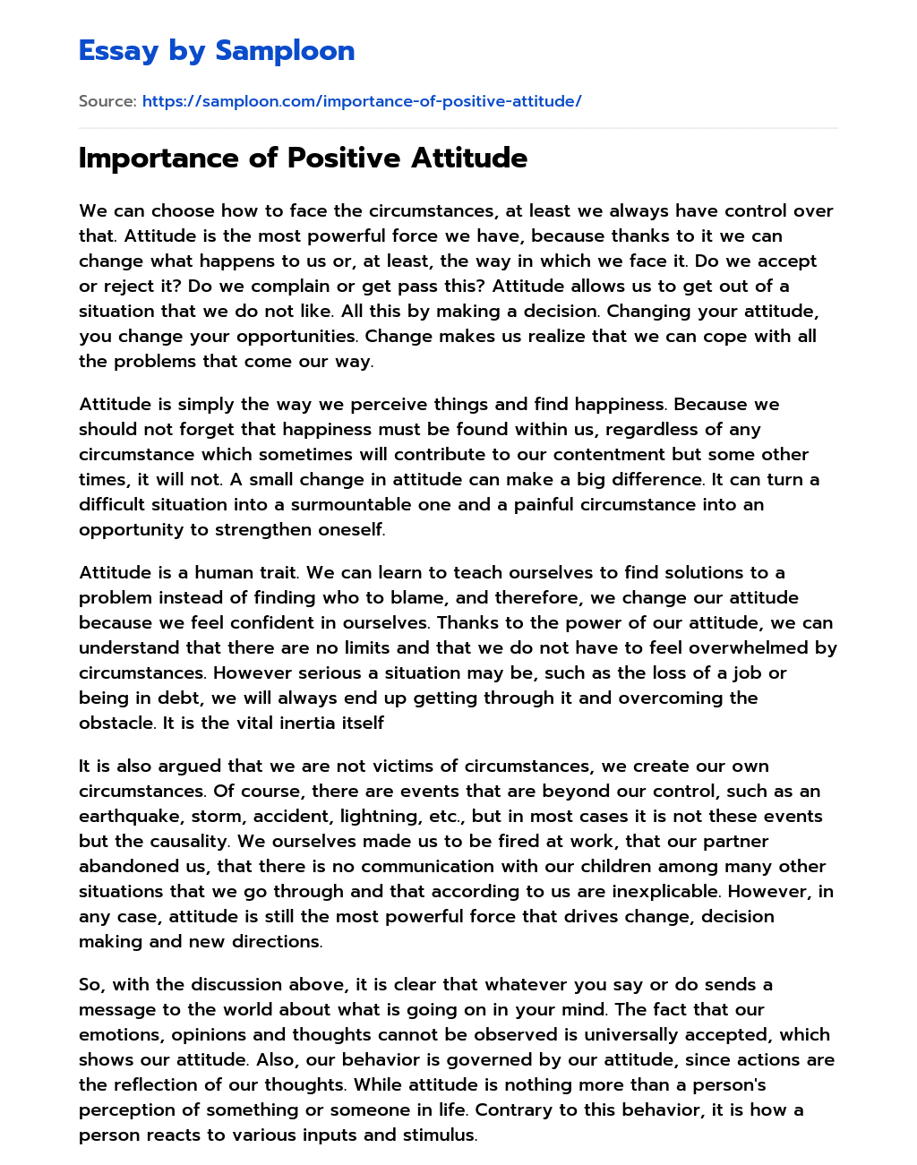 positive attitude essay in english