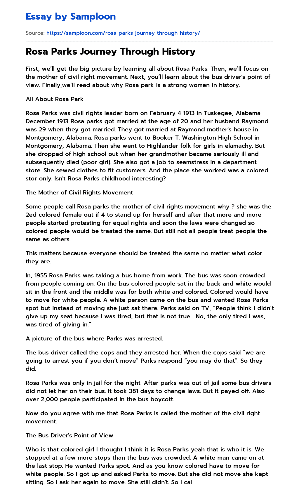 Rosa Parks Journey Through History Free Essay Sample On Samploon