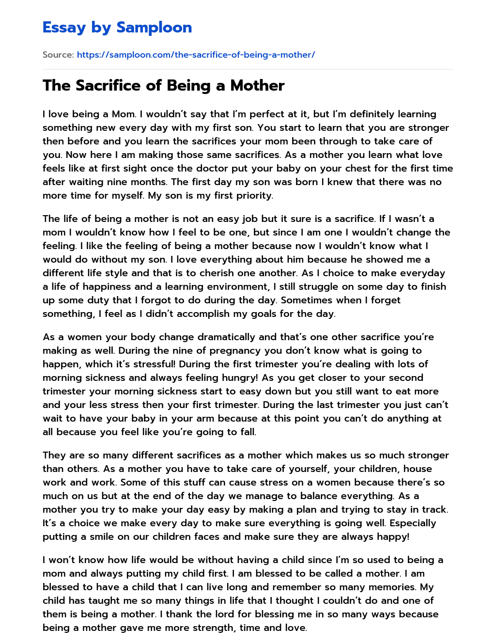 The Sacrifice of Being a Mother essay