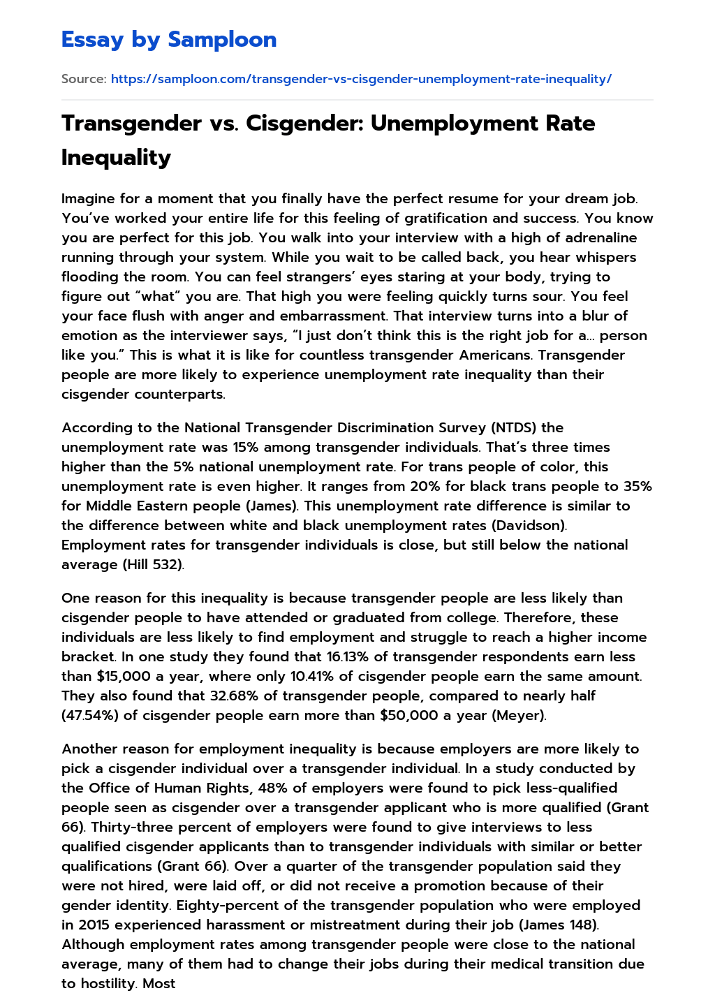 transgender inequality essay
