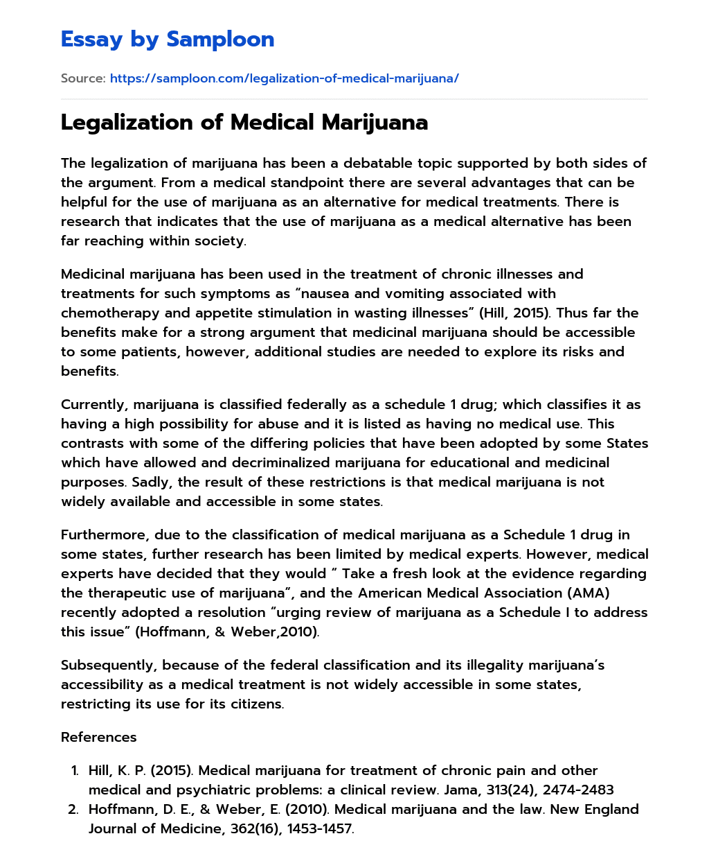 Legalization of Medical Marijuana essay