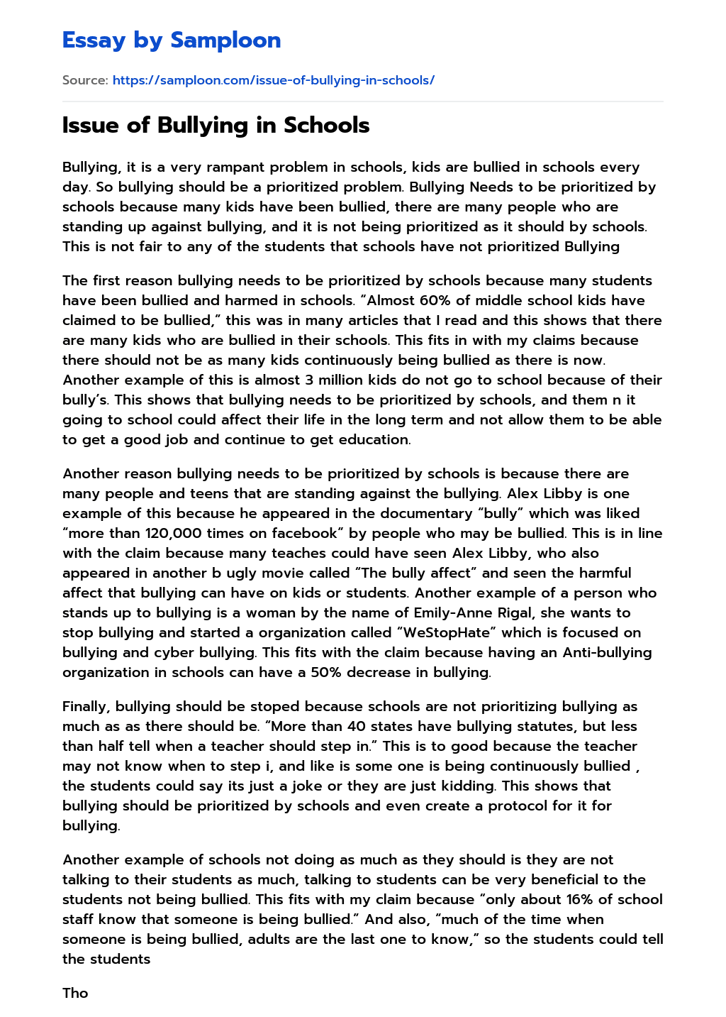 report about bullying at school essay