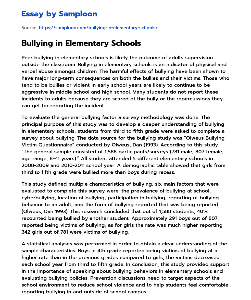 effect of bullying in school essay