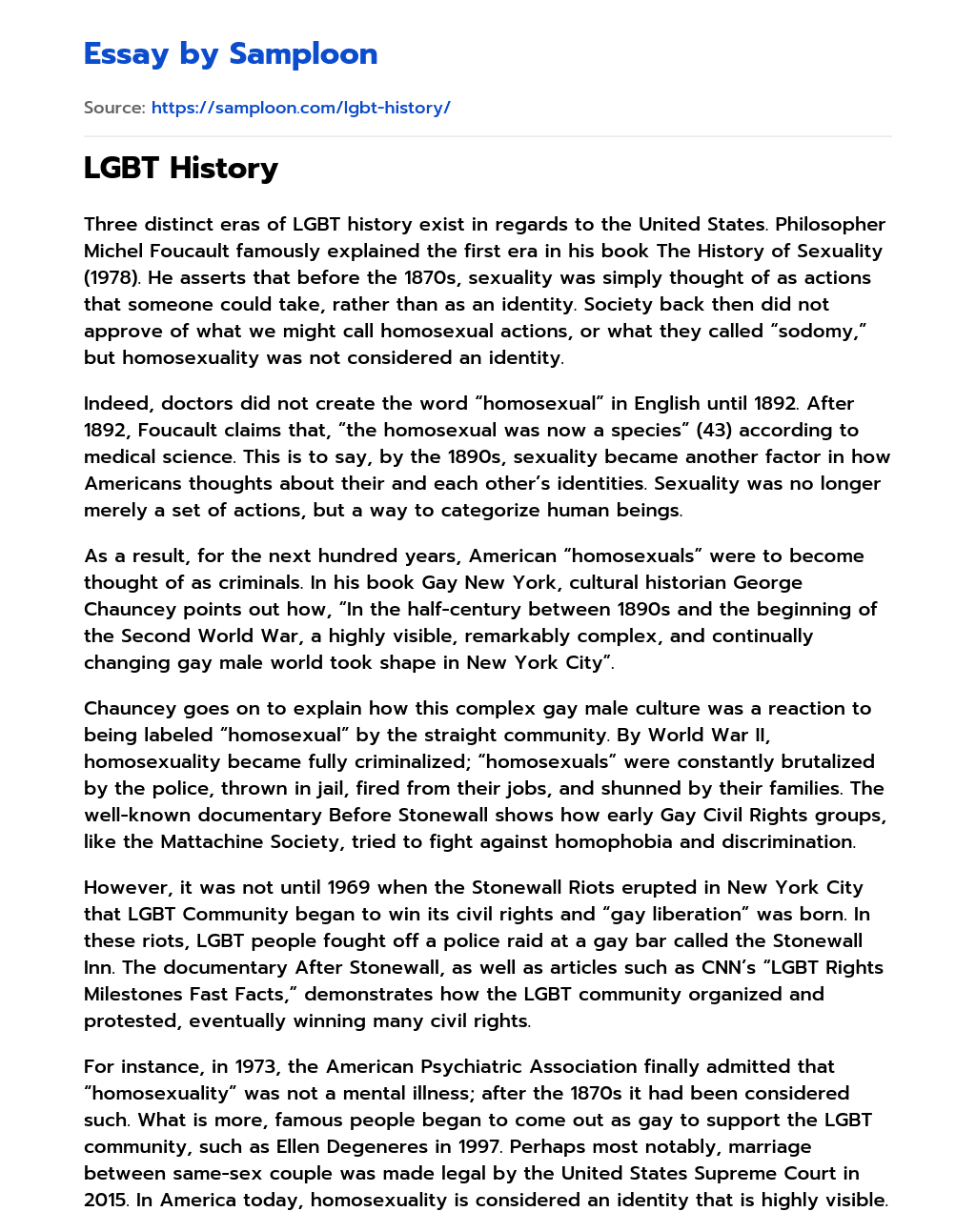 LGBT History  essay