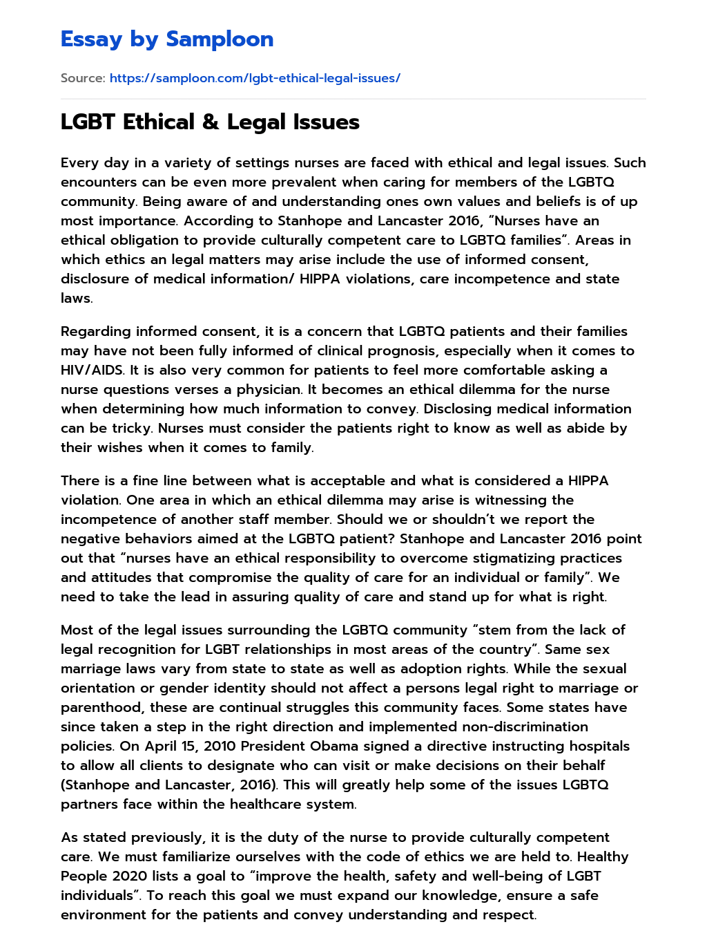 LGBT Ethical & Legal Issues  essay