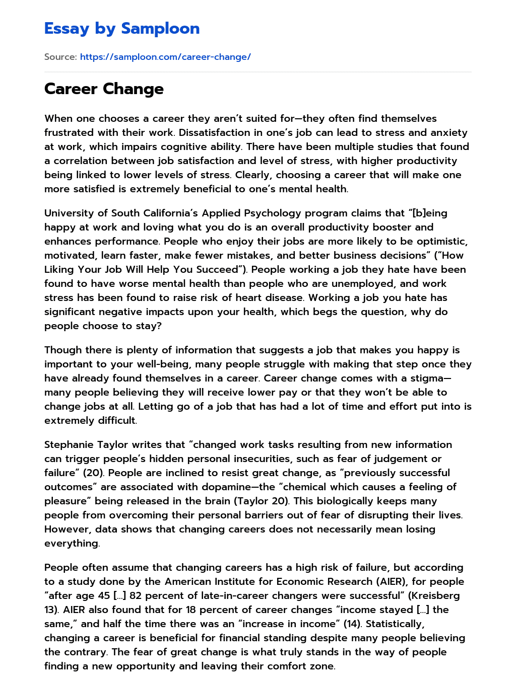 essays on career change