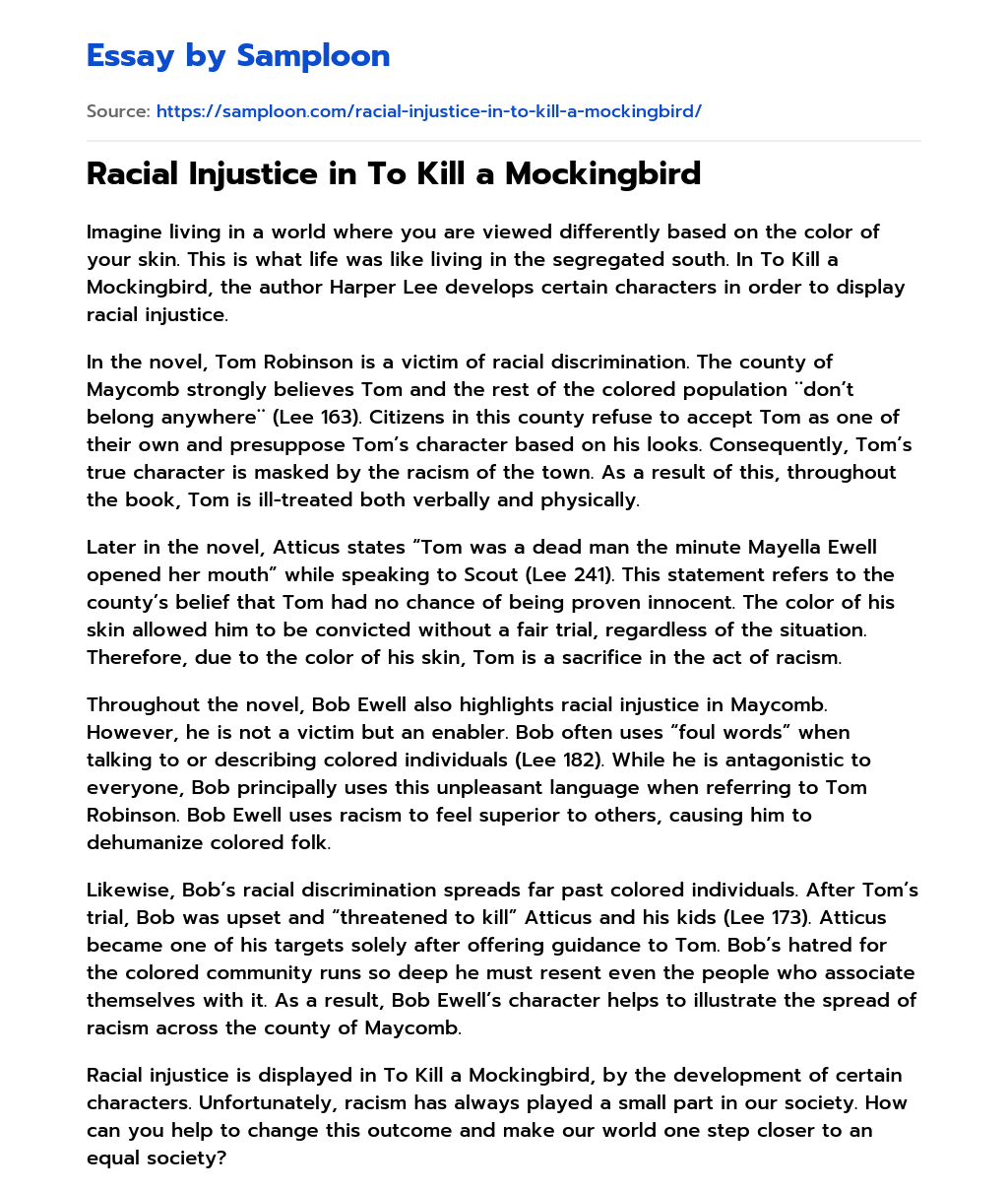 Racial Injustice in To Kill a Mockingbird essay