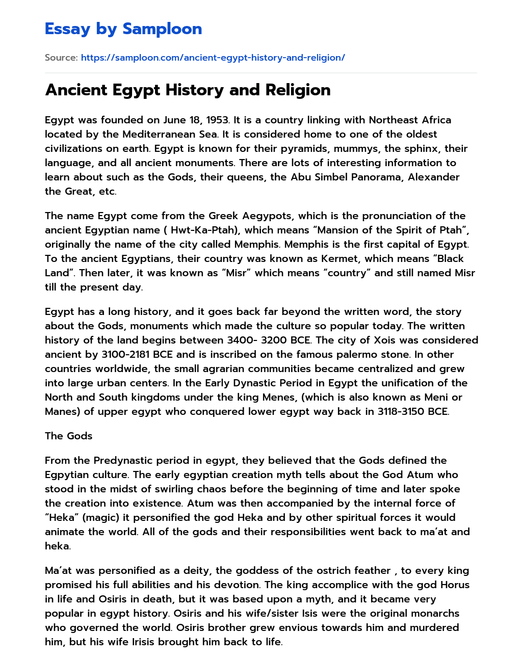 Ancient Egypt History and Religion essay