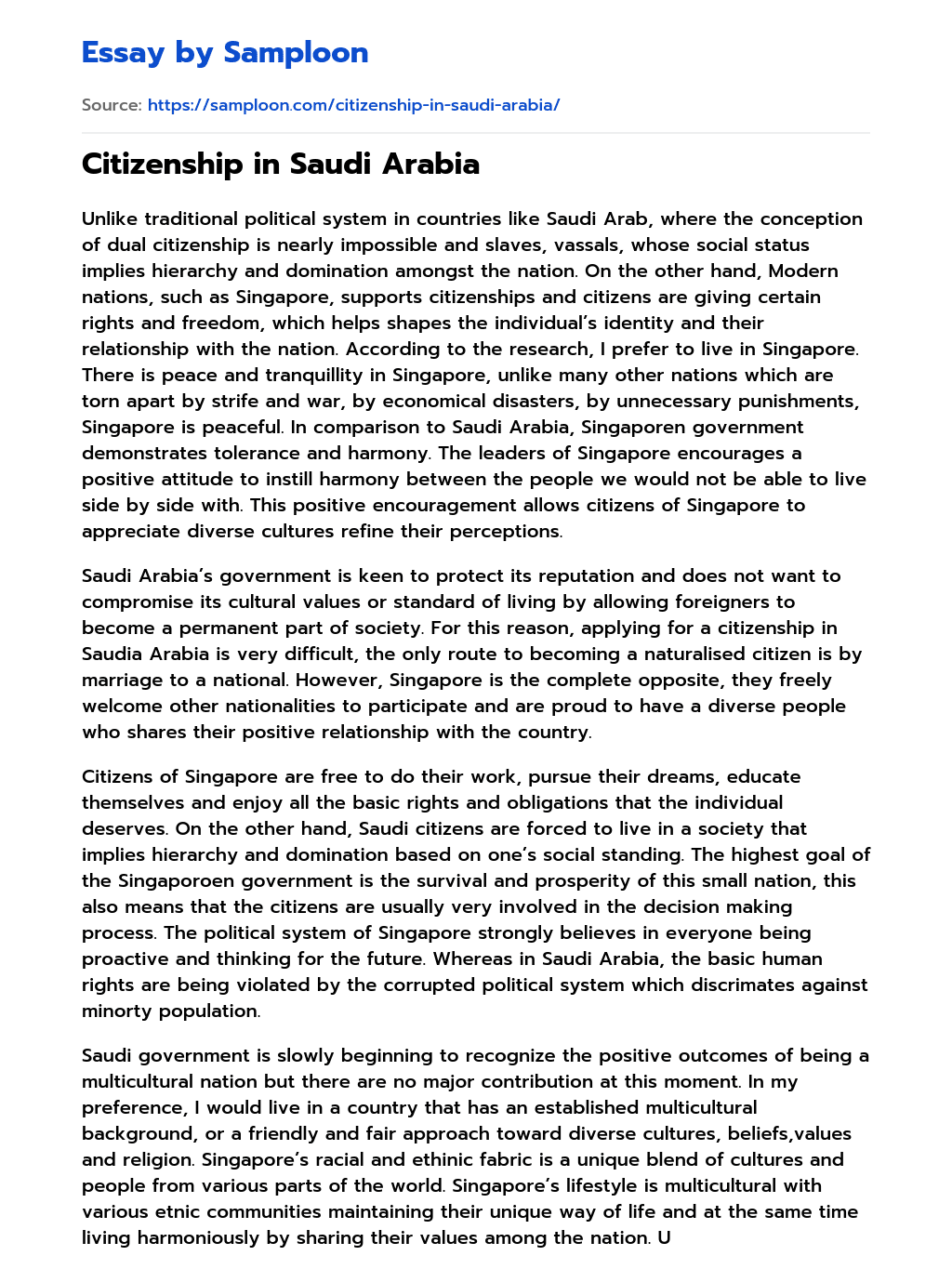 Citizenship in Saudi Arabia essay