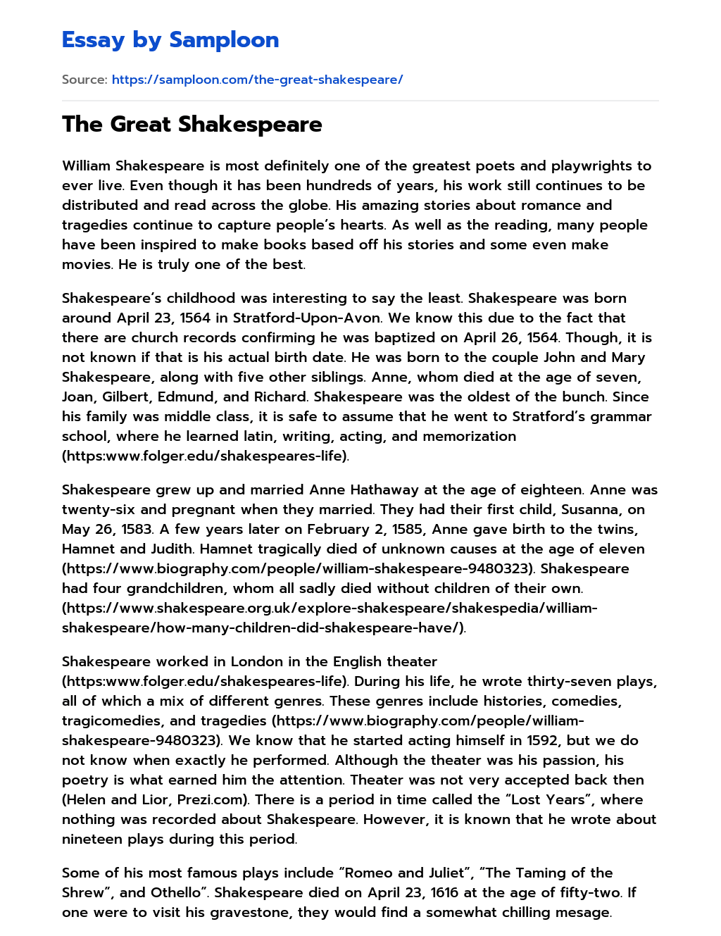 The Great Shakespeare essay