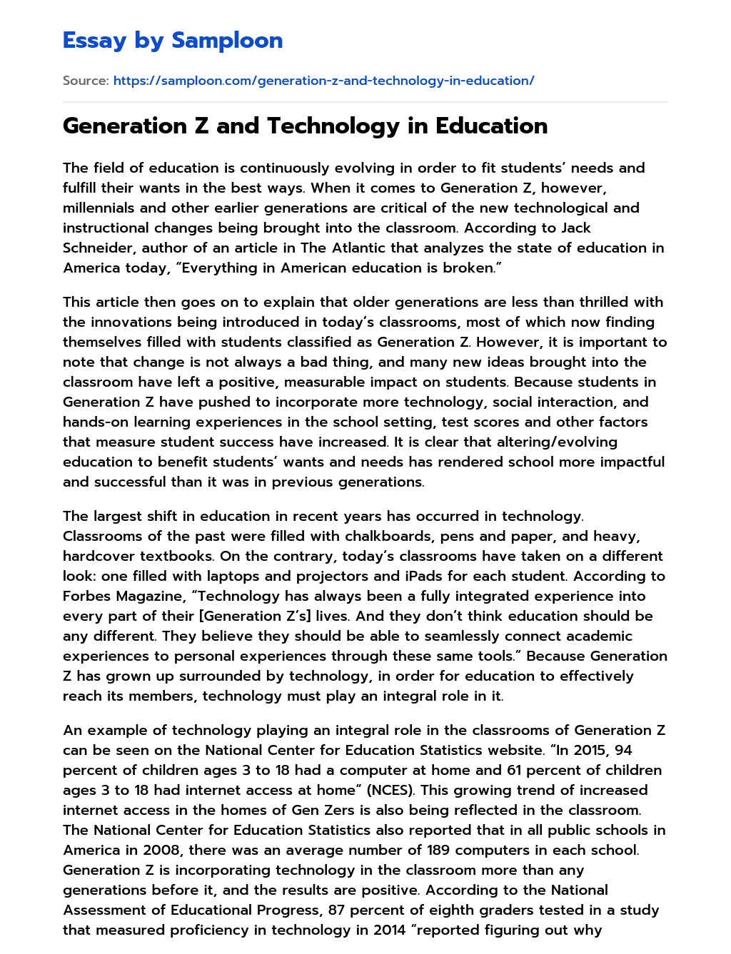 Generation Z and Technology in Education essay