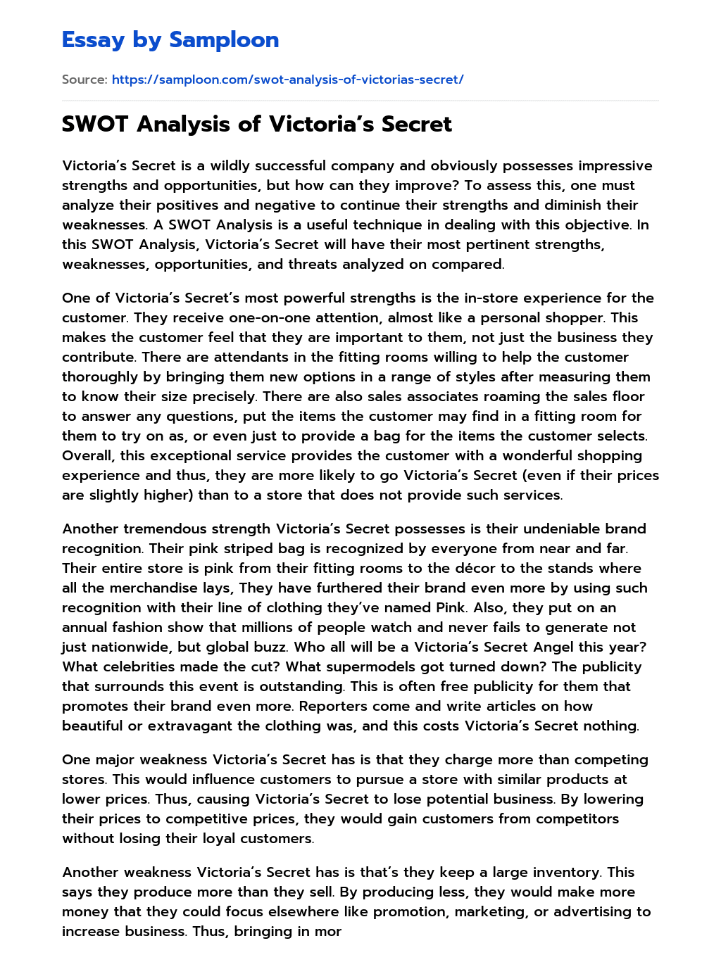 SWOT Analysis of Victoria’s Secret essay