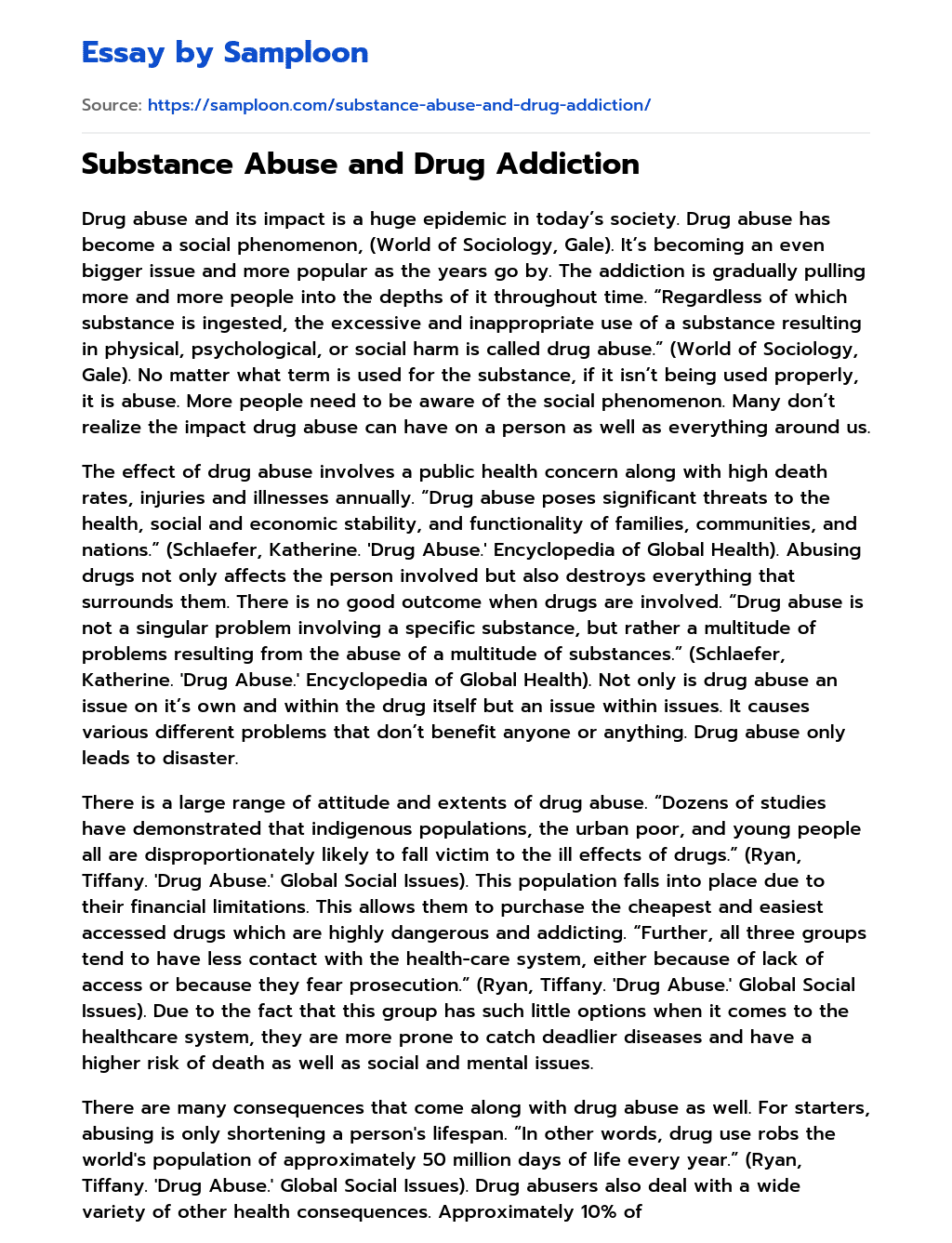 essay paper on substance dependence