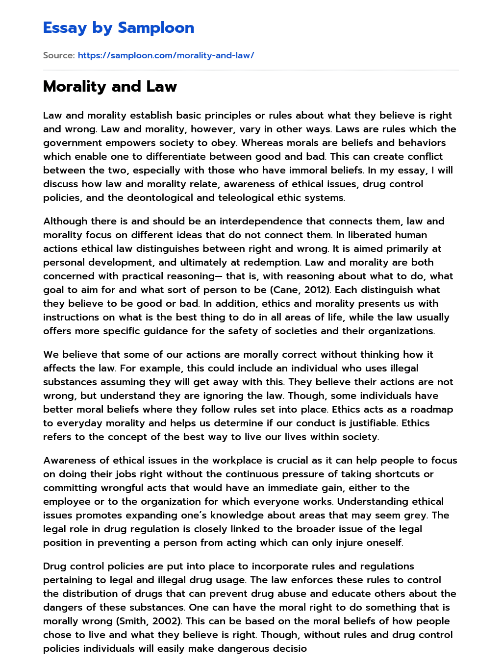 Morality and Law essay